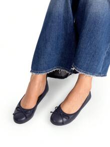 Women Navy Bow Knot Flats Slip On Ballet Flats Round Toe Foldable Comfortable Soft Lightweight Travel Vacation Dress Flats Shoes - 藏蓝色 - 查看 6