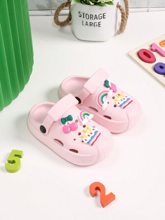 Nuevos sandalias de jalea antideslizantes con diseño de pastel arcoíris para niños, pantuflas casuales de playa para vacaciones de verano