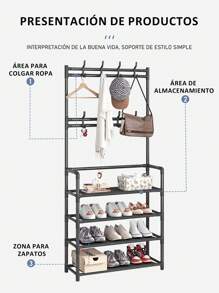 1 Piece Stainless Steel Shoe Rack, Shoe Rack With Coat Rack, Coat Rack, Storage Cabinet, Storage Shelf For Hallway, Bedroom, Bathroom, Office, Shoe Rack - Black - View 7