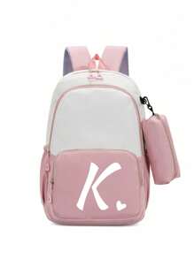 2 buc/Set Rucsac drăguț pentru studenți, rucsac simplu cu fermoar de capacitate mare, rucsac și geantă de papetărie, cu litere albe în formă de inimă A-Z, rucsac înapoi la școală, geantă de umăr de mare capacitate, echipat cu geantă de papetărie de aceeași culoare, rucsac pentru computer la modă și casual asortat pentru campus , Rucsac de damă, Rucsac de călătorie, Vacanță de călătorie, Sport în aer liber, Școală de fete, Studentă de fete, Cadou pentru fiica iubită, Cadou pentru întoarcerea la școală, Potrivit pentru uz școlar