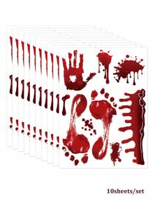 10pcs/8pcs/Set Halloween Horror Bloody Handprint & Footprint Wall Decals, Scary Blood Drip Self-Adhesive Stickers For Wall, Glass, Window Decor - Multicolor - View 12