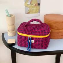 1 Pc Korean Style Plaid Pattern Makeup Bag Travel Large Women Cosmetic Pouch Hand Bag Makeup Travel Toiletry Organizer Essentials Gifts Storage Zipper Accessories Nail Bags, Makeup Bag, Vanity, Makeup Organizers, Make Up Organizer, Organiser, Toiletry Bag, Desk Organiser, Cosmetic Bag, Makeup Pouch, Make Up Organize, Cosmetic Bag, Small Makeup Bag, Cosmetic Bag, Large Makeup Bag, Christmas Gifts, Pouch, Clutch / Small Handbag, Makeup Organizer, Pouch, Brush Holder, Mini Pouch, Large Capacity Pouch,Gifts For Women,Christmas Gifts,Gift Ideas For Women - Multicolor - View 7