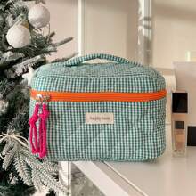 1 Pc Korean Style Plaid Pattern Makeup Bag Travel Large Women Cosmetic Pouch Hand Bag Makeup Travel Toiletry Organizer Essentials Gifts Storage Zipper Accessories Nail Bags, Makeup Bag, Vanity, Makeup Organizers, Make Up Organizer, Organiser, Toiletry Bag, Desk Organiser, Cosmetic Bag, Makeup Pouch, Make Up Organize, Cosmetic Bag, Small Makeup Bag, Cosmetic Bag, Large Makeup Bag, Christmas Gifts, Pouch, Clutch / Small Handbag, Makeup Organizer, Pouch, Brush Holder, Mini Pouch, Large Capacity Pouch,Gifts For Women,Christmas Gifts,Gift Ideas For Women - Multicolor - View 5