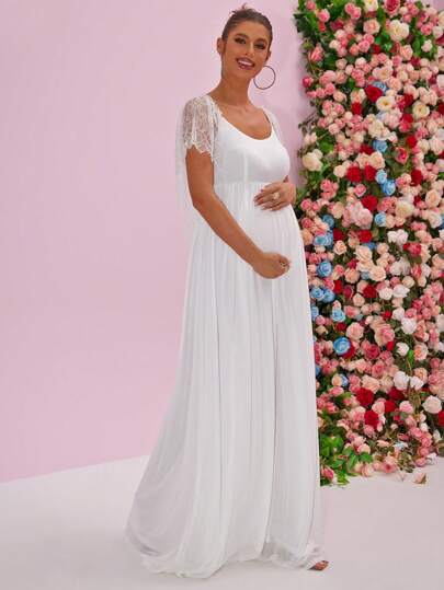 Joyfunear Sukienka ciążowa z siateczki w jednolitym kolorze, elegancka, na imprezę