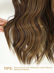 4片装夹式接发片，棕金色，24英寸长，自然波浪卷发，合成纤维假发片 - 間色 - 查看 10