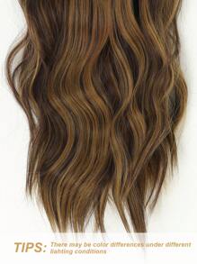 4片装夹式接发片，棕金色，24英寸长，自然波浪卷发，合成纤维假发片 - 間色 - 查看 9