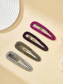 Bộ 4 kẹp tóc đính đá Rhinestone trơn màu thời trang, giản dị, sáng bóng, thanh lịch, lộng lẫy dành cho nữ, dùng để trang trí trên phố và tiệc Halloween - Nhiều màu - Xem 1