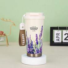 1pc 530ml 夏日花园316不锈钢保温杯双层真空双饮咖啡杯环花手持吸管杯 - 彩色 - 查看 11