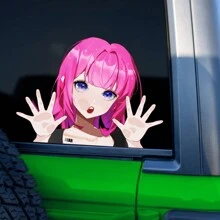 Pegatina de vinilo 3D de anime asomándose, decoración de coche para mujeres, pegatina autoadhesiva doble cara de chicas de anime y dibujos animados para coches, ventanas, parachoques, computadoras portátiles - Unitalla - Ver 7