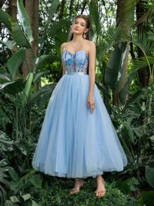 Faeriesty Shimmering Sequin Cropped Camisole With Contrasting Sheer Hem, Perfect For Homecoming, Parties, Dances And Summer Events - Blue - View 6