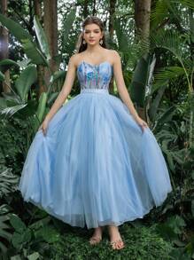 Faeriesty Shimmering Sequin Cropped Camisole With Contrasting Sheer Hem, Perfect For Homecoming, Parties, Dances And Summer Events - Blue - View 3