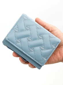 Billetera plegable para mujer, cartera corta de moda con bordado en forma de corazón, monedero portátil para trabajadores de cuello blanco, femenina, ideal para universidad, trabajo, negocios, viajes, oficina, aniversario, pareja, cumpleaños, San Valentín, regalo para maestros, monedero con diseño de corazón - Azul - Ver 4