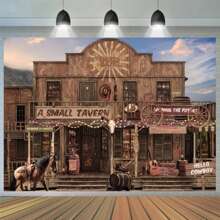 1 件西部牛仔主题派对背景，复古乡村酒吧和狂野西部牧场设计，适合生日、洗礼摄影装饰、牛仔装饰、房间装饰、圣诞节 - 彩色 - 查看 1