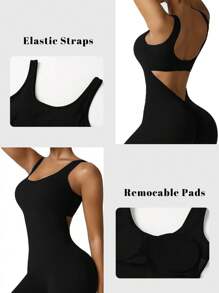 Speed mate 女式无袖瑜伽连体裤，带提臀功能，女式露背喇叭裤，塑身衣 - 黑色 - 查看 6