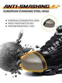 Ding gu Safety Shoes Puncture Proof Lace-Up Work Shoes, Industrial And Construction Site Convenient Rotating Buckle Lightweight Soft Sole Work Shoes Anti Smashing Steel Toe Safety Shoes Puncture Proof Work Shoes - 黑色(防砸防刺穿) - 查看 4