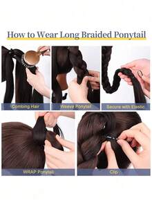 马尾辫接发合成拳击辫子包发髻带橡皮筋发带 30 英寸棕色渐变辫子 DIY - 黑色 - 查看 6