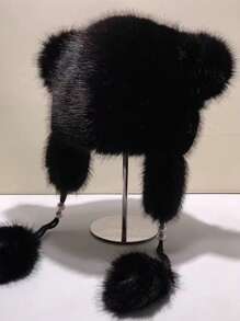 1 pièce Chapeau de trappeur vintage élégant mignon décontracté bohème en couleur unie en polyester moelleux et épissé. Chapeau seau chaud, coupe-vent à cordon pour l'automne et l'hiver, Halloween