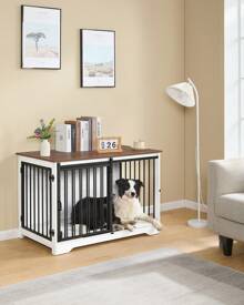 HaluPeit Dog Cage Furniture, Dog Box, 2 Doors, Modern Dog House For Small/Medium/Large Dogs Up To 100 Kg, Side Table, Dog House For Home, 60 X 100 X 68 Cm - 棕色 - 查看 3