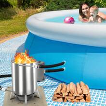 VA-Cerulean Pool Heating Stainless Steel Fire Barrel With Heating Coil 32/38mm Connections, Firewood Pool Oven For Swimming Pools And Inflatable Pools - Silver - View 5