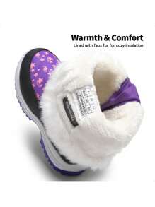 Boys Girls Snow Boots Mid Calf Winter  Warm Lined Slip Resistant  Waterproof For Kid Ski And Make A Snowman,Christmas Gifts - 紫羅蘭色 - 查看 5