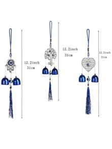 1pc Blue Tassel Wind Chimes: Outdoor Wind Chime, Blue-Eyed, Heart-Shaped, Palm-Shaped Hanging Decor (12 Inches) - Multicolor - View 4