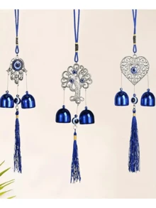 1pc Blue Tassel Wind Chimes: Outdoor Wind Chime, Blue-Eyed, Heart-Shaped, Palm-Shaped Hanging Decor (12 Inches) - Multicolor - View 2