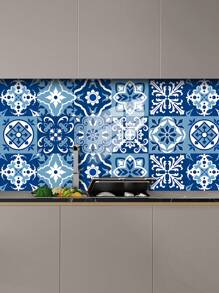 10 stuks Bloemenpatroon Bedrukt PVC Kunstkeramische Tegels Huisdecoratie Muurstickers, DIY Mozaïek Zelfklevend Behang, Waterdicht, Vuilafstotend, Decoratief Voor Keuken, Badkamer, Woonkamer, Slaapkamer, TV Achtergrond, Renovatie Stickers Peel Wandpanelen, Behang, Behang, Lente Decoratie Artikelen Verfris Uw Huis, Rama Decoratie Stickers