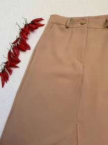 Saia Longa Alfaiataria Moda Evangélica Feminino 5038# - Caqui - Visão 3