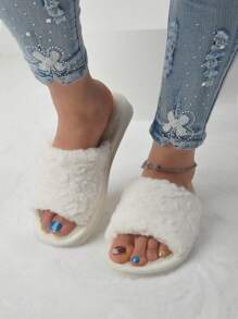 4 季女士露趾拖鞋，轻便情侣静音室内软底家居拖鞋 - 白色 - 查看 3