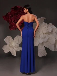 VIPGIRL Vestido formal de tubo con abertura lateral con lentejuelas de contraste, vestido de gala para baile de graduación, invitados de boda, cena