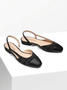 Women's Flats Shoes Square Toe Low Heel Slingback Flats Dressy Casual Work Office Party Dress - 黑色布料 - 查看 1