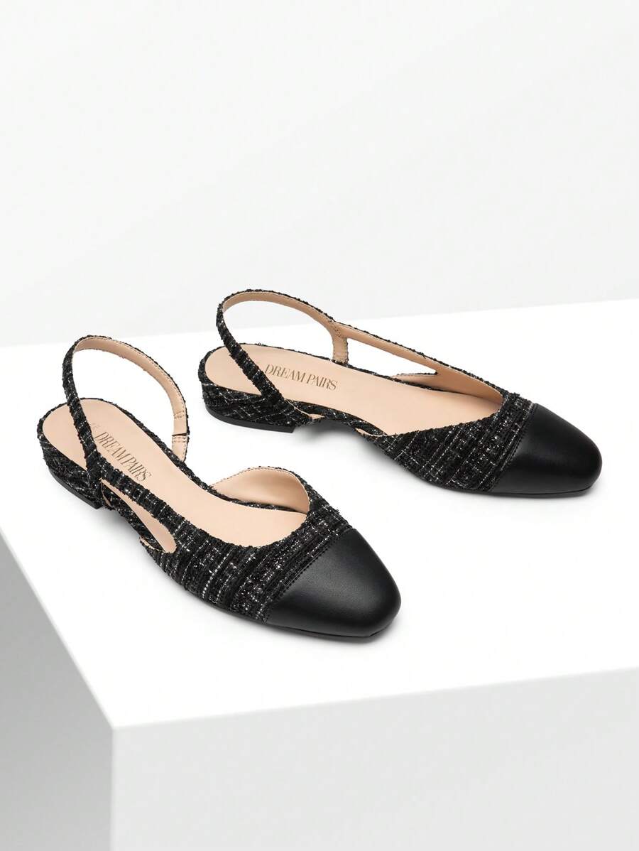 Women's Flats Shoes Square Toe Low Heel Slingback Flats Dressy Casual Work Office Party Dress - 黑色布料 - 查看 1