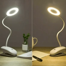 LED Rechargeable Clamp Clip On Flexible Desk Light Reading Table Night Lamp -USB - Luz cálida, Luz blanca, Luz cálida y blanca - Ver 3