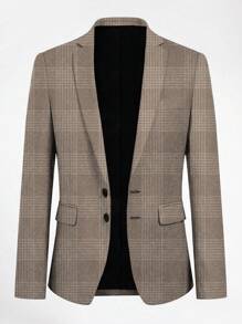 Men's Plaid Notched Lapel Long Sleeve Casual Blazer