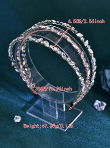 1件奢华三排镶钻发箍，婚礼发饰新娘头饰，欧美风格优雅皇家皇冠情人节配饰 - 銀色 - 查看 9