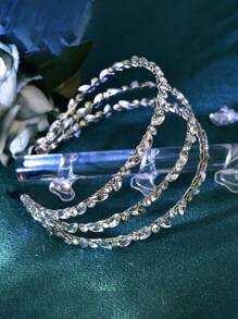 1件奢华三排镶钻发箍，婚礼发饰新娘头饰，欧美风格优雅皇家皇冠情人节配饰 - 銀色 - 查看 5