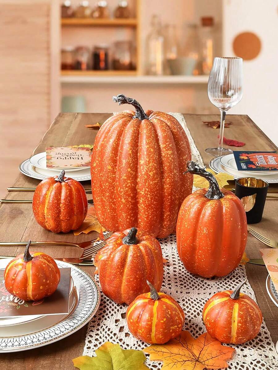 Artificial Pumpkins, Pumpkin Decorations, Halloween Fall Autumn Decor, Fake Pumpkin, For Thanksgiving Table Centerpiece Mantle Kitchen Wedding Friends Giving Party Home Decor Best Gifts Birthday Halloween Decor Room Decor