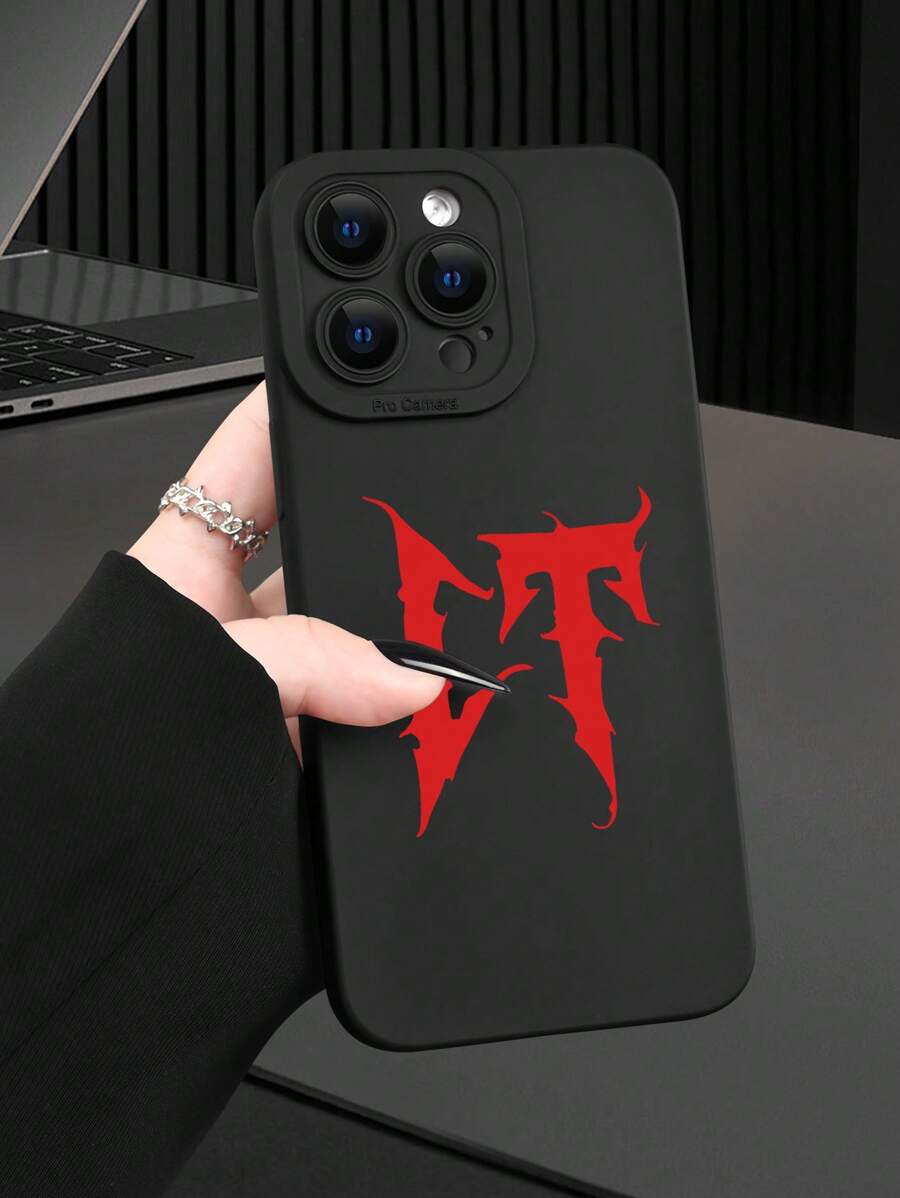 1pc Melting Letter Pattern Fashion Creative Personalized Style Gift For Friends, Family, Couples, Yourself. Black Matte Soft Protective Dustproof Waterproof Case Compatible With Apple, - Black - View 1
