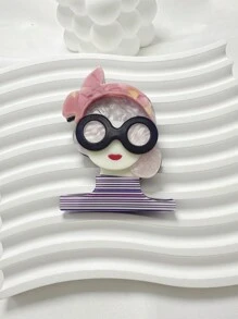 1 pieza Accesorio broche de acrilico con diseño lindo de niña usando gafas de moda - chica - Ver 9