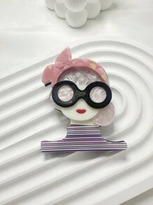 1 pieza Accesorio broche de acrilico con diseño lindo de niña usando gafas de moda - chica - Ver 8