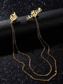 个性化新娘和新郎名字夹克链胸针国王和王后标签别针男士珠宝婚礼配饰男士定制礼物皇冠不锈钢周年纪念日周年节日全年 - 金色 - 查看 5