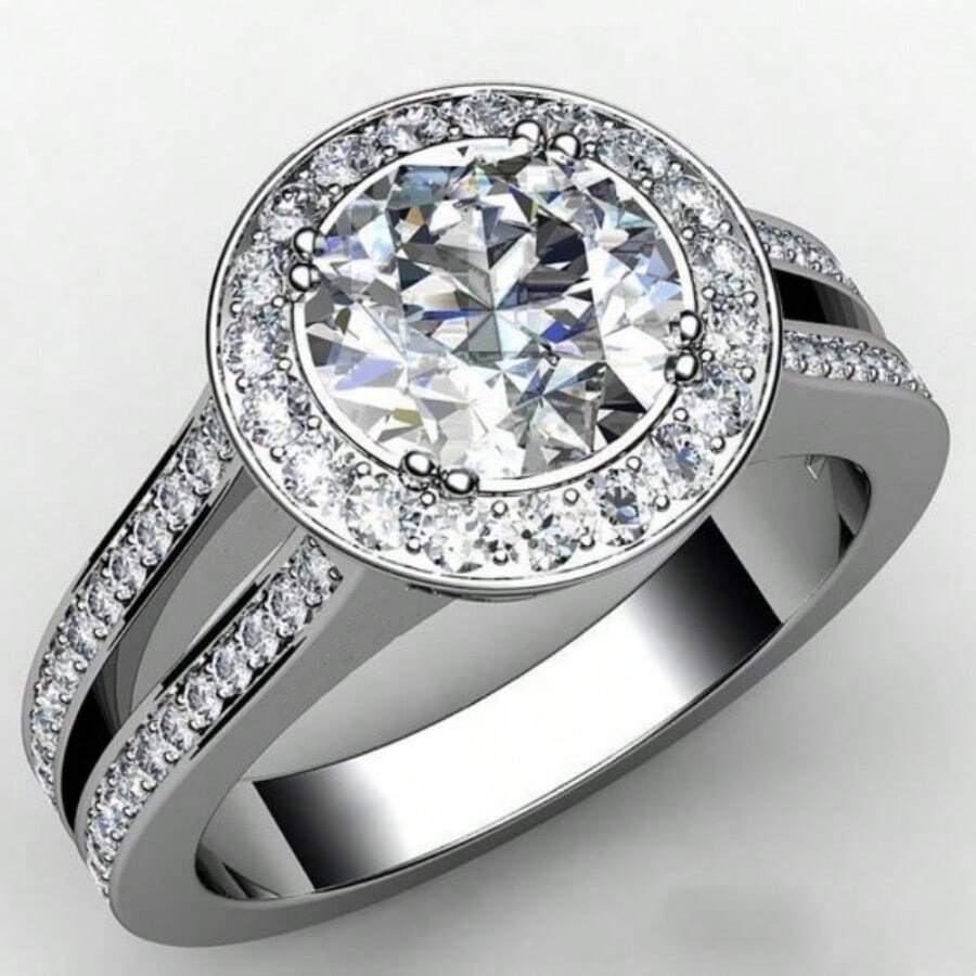 Anillo de promesa elegante, anillo de compromiso plateado con baño de plata, brillante y pulido con circonita cúbica que simboliza un compromiso grácil y noble - Plateado - Ver 1