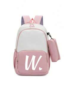 2 buc/Set Rucsac drăguț pentru studenți, rucsac simplu cu fermoar de capacitate mare, rucsac și geantă de papetărie, cu litere albe în formă de inimă A-Z, rucsac înapoi la școală, geantă de umăr de mare capacitate, echipat cu geantă de papetărie de aceeași culoare, rucsac pentru computer la modă și casual asortat pentru campus , Rucsac de damă, Rucsac de călătorie, Vacanță de călătorie, Sport în aer liber, Școală de fete, Studentă de fete, Cadou pentru fiica iubită, Cadou pentru întoarcerea la școală, Potrivit pentru uz școlar