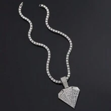 1 Peça Colar com Pingente Grande de Strass Punk Hip Hop para Homens, Corrente Miami Toda Cravejada de Strass, Joia de Festa para Mulheres