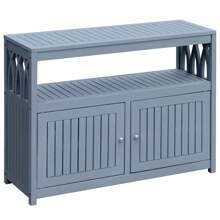 Wood Acacia Buffet Cabinet Sideboard With Storage, Double Door Wooden Coffee Bar Cabinet With Shelves For Patio Outdoor, Indoor - Grey - View 4