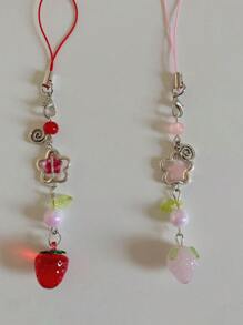 1pc Cute Strawberry Mobile Phone Chain Pendant, Keychain, Backpack Decor, Car Key Ring, Daily Accessory For Women, Family, Friends Valentine's Day Valentines Car Accessories Bag Charm School Goth Y2k Halloween Accessories Teachers Day Christmas Gift Ideas Bag Accessories Lanyards With Id Holder Car Accessories Bag Charms - Beaded Mobile Phone Chain - View 3