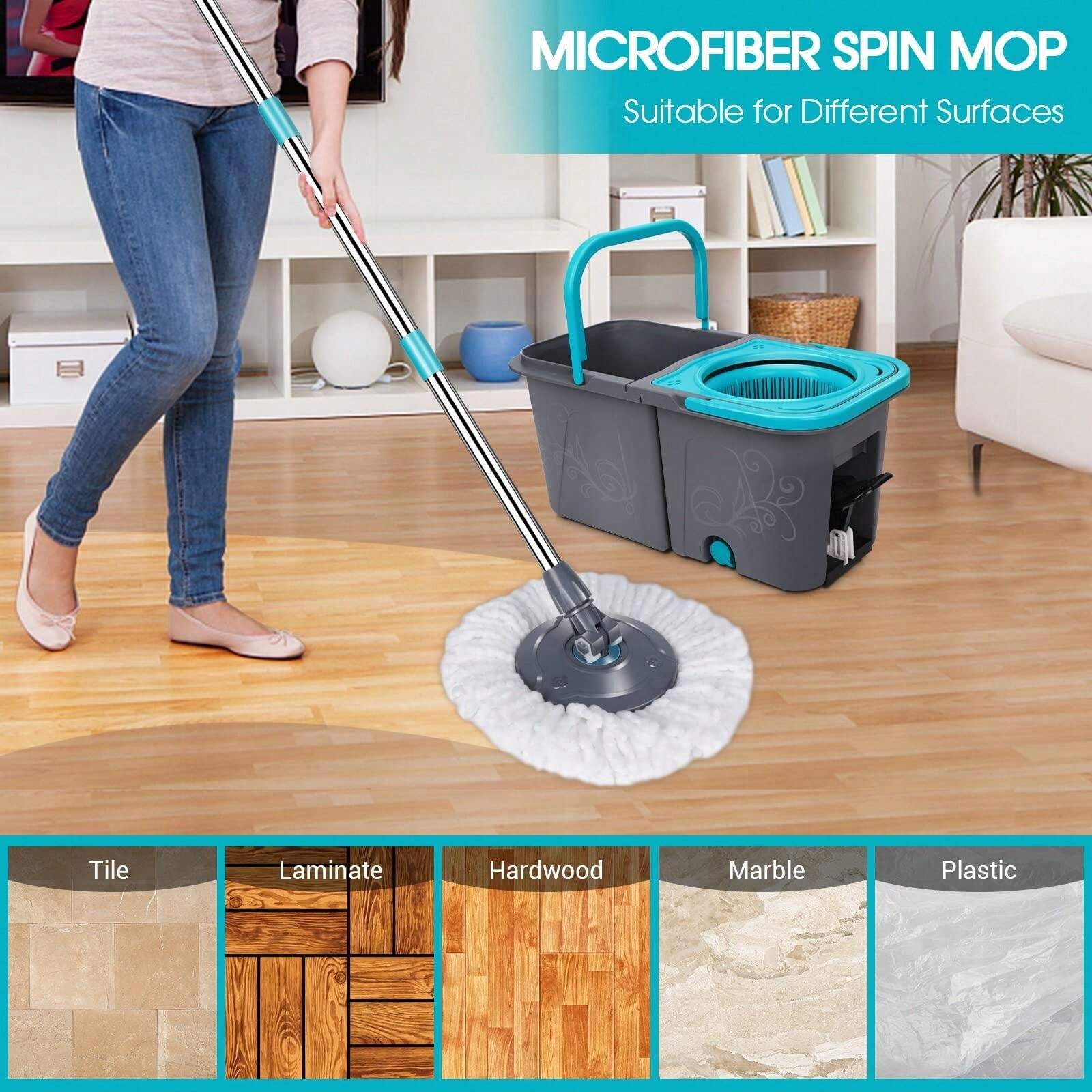 Spin Mop And Bucket With Wringer Set, Stackable Microfiber Mop Bucket