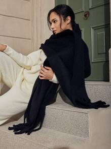 1 件女士加厚长款仿羊绒圆形针织围巾带流苏，纯色，温暖，时尚，柔软，舒适，适合旅行和日常使用，秋冬季 - 紫色 - 查看 1