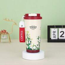 1pc 530ml 夏日花园316不锈钢保温杯双层真空双饮咖啡杯环花手持吸管杯 - 彩色 - 查看 13