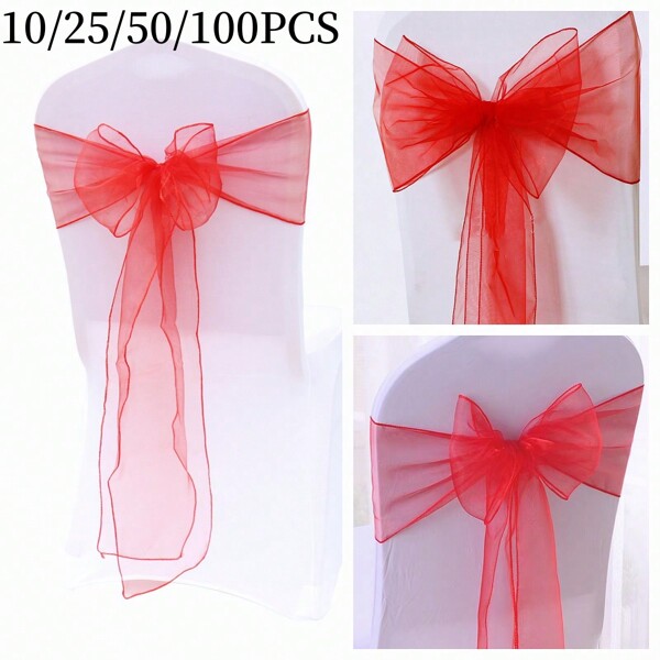 10/25/50/100 Stücke rote Organza Stuhlschärpen, rote Organza Schleifen-Stuhlrücken Deko für Esszimmertisch, Weihnachten, Halloween, Hochzeitszeremonie, Party, Veranstaltung, 18 cm breit, 275 cm lang, DIY Schleifen binden erforderlich, Glas-Organza Vorhangdeko, Outdoor Party Artikel, Abschlussfeier, Schuleröffnungsfeier, Partyatmosphäre Deko, Geschenkverpackungsmaterial